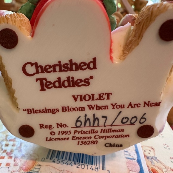 Cherished Teddies Violet Blessings Bloom When You Are Near 1995 Figurine w/Box - Picture 6 of 7